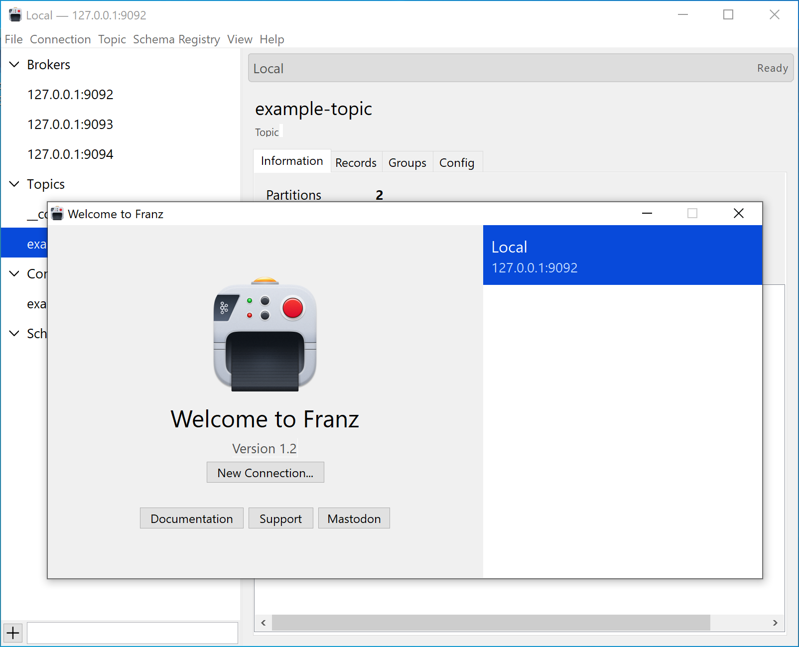 A screenshot of a Franz for Windows workspace.